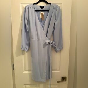 NWT J. Crew blue wrap dress with 3/4 sleeves - 8